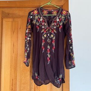 Johnny Was Crinkled Embroidered Tunic